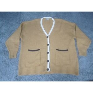 Free Assembly Cardigan Sweater Womens 2XL Beige Button V Neck Knit Soft Warm